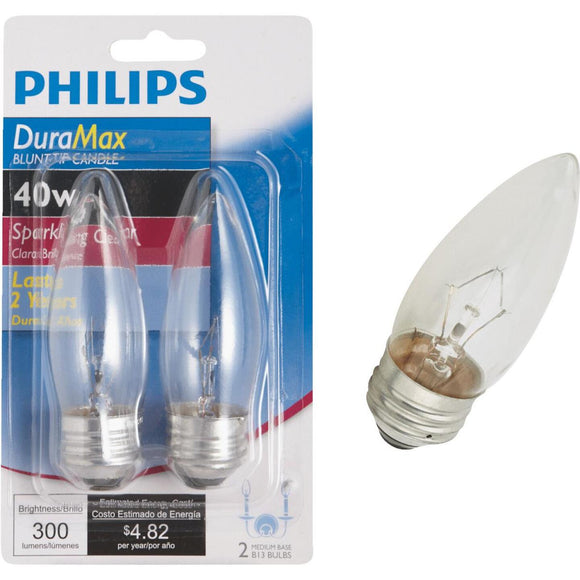 Philips DuraMax 40W Clear Medium Base B13 Incandescent Blunt Tip Light Bulb (2-Pack)